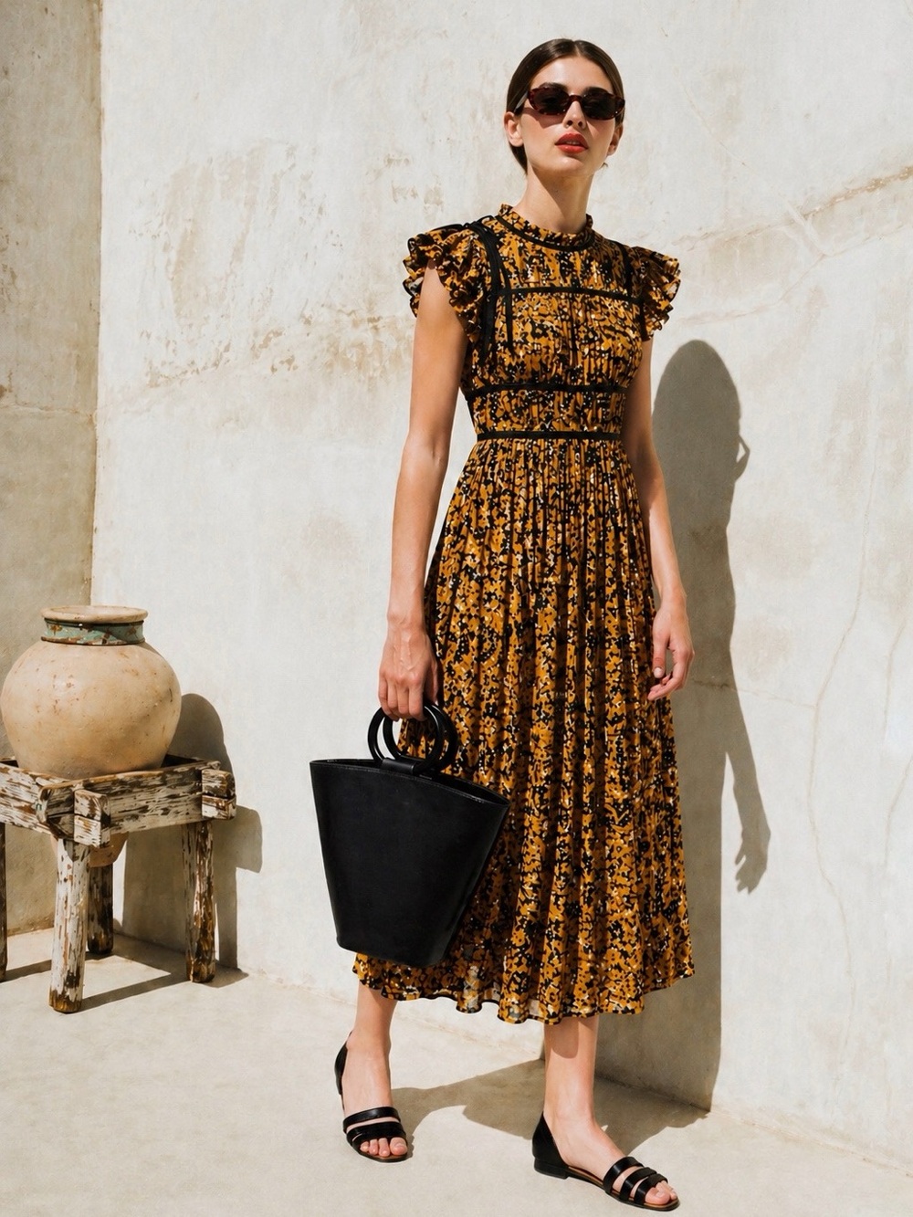 Ulla Johnson‎ Amari Dress Marigold Size 0 NWT Midi Orange Black